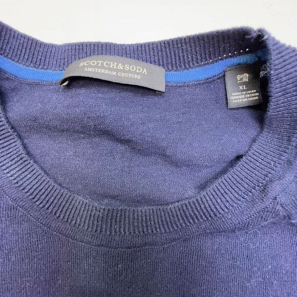 Scotch & Soda Crew Neck Knit Stripe Sweater Cotton Cashmere Men’s XL Navy Blue - Picture 11 of 11